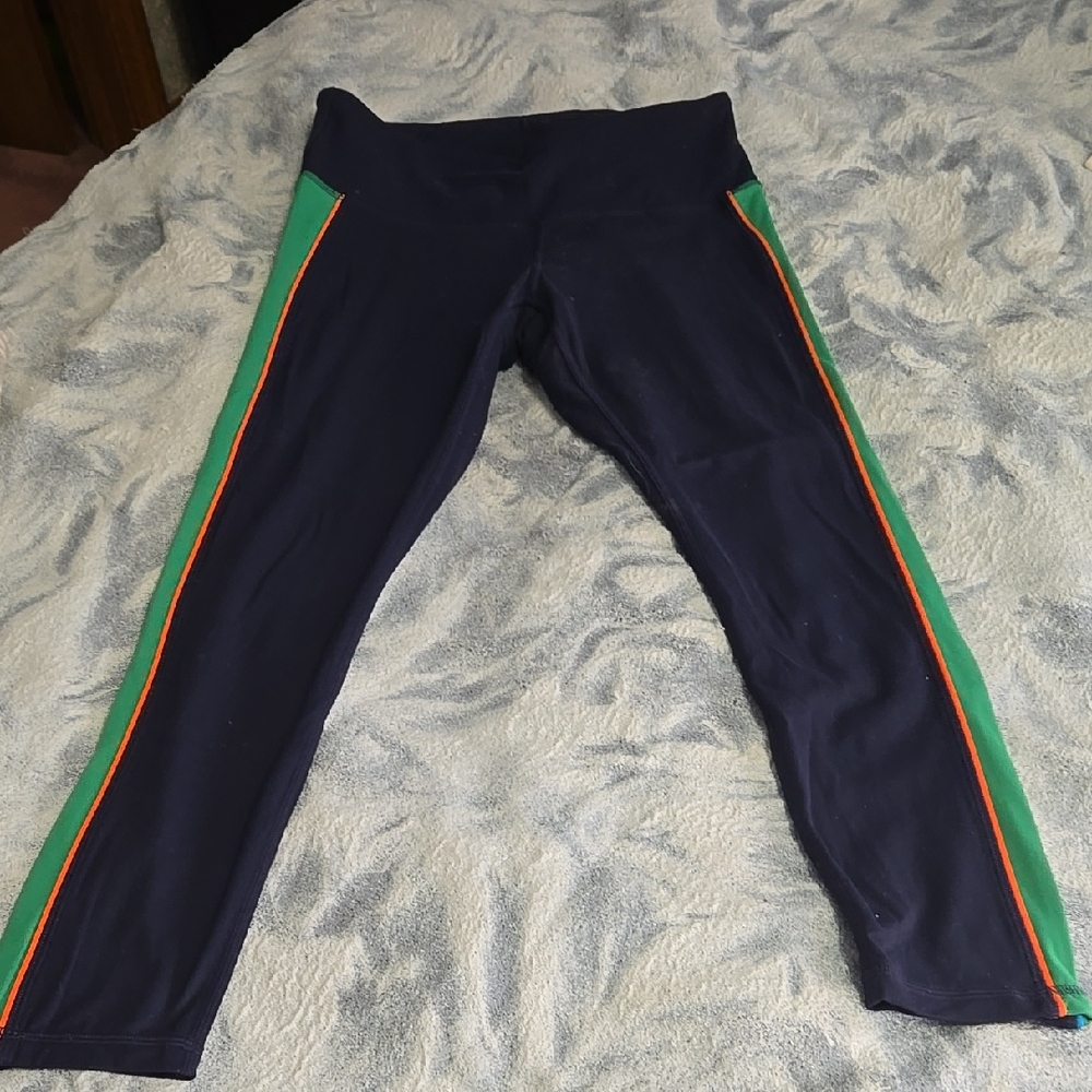 Women's Tory Burch Sport Leggings Navy Blue With Colored Side Stripes